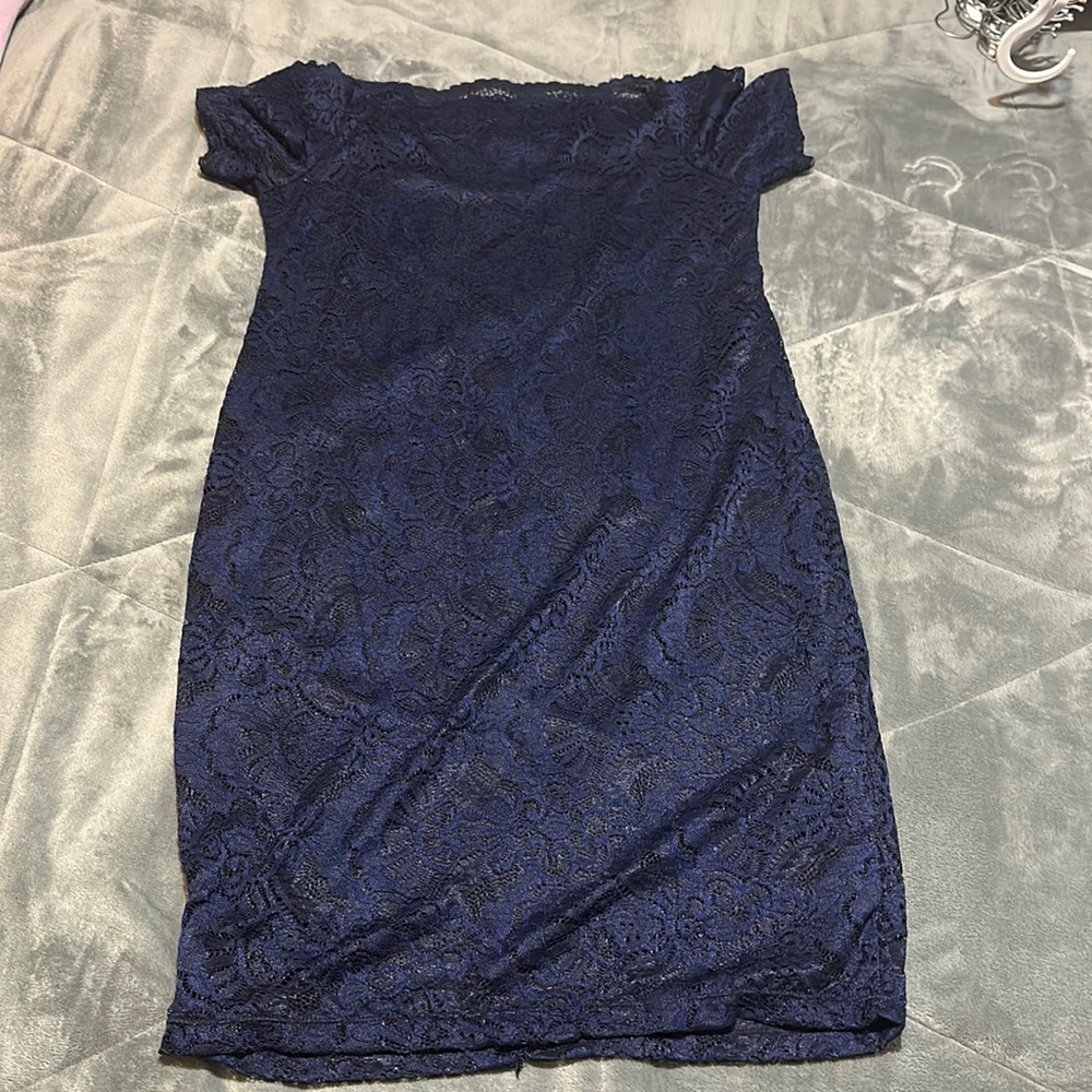 Off the shoulder navy blue dress